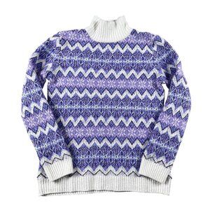 Talbots Sweater Womens XS ZigZag Jacquard Turtleneck Cotton Wool Blend Winter